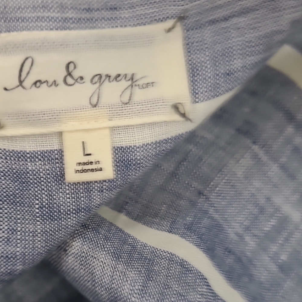 Loft Lou & GreyBlue and White Striped Linen Tunic Dress Size L - Picture 8 of 9